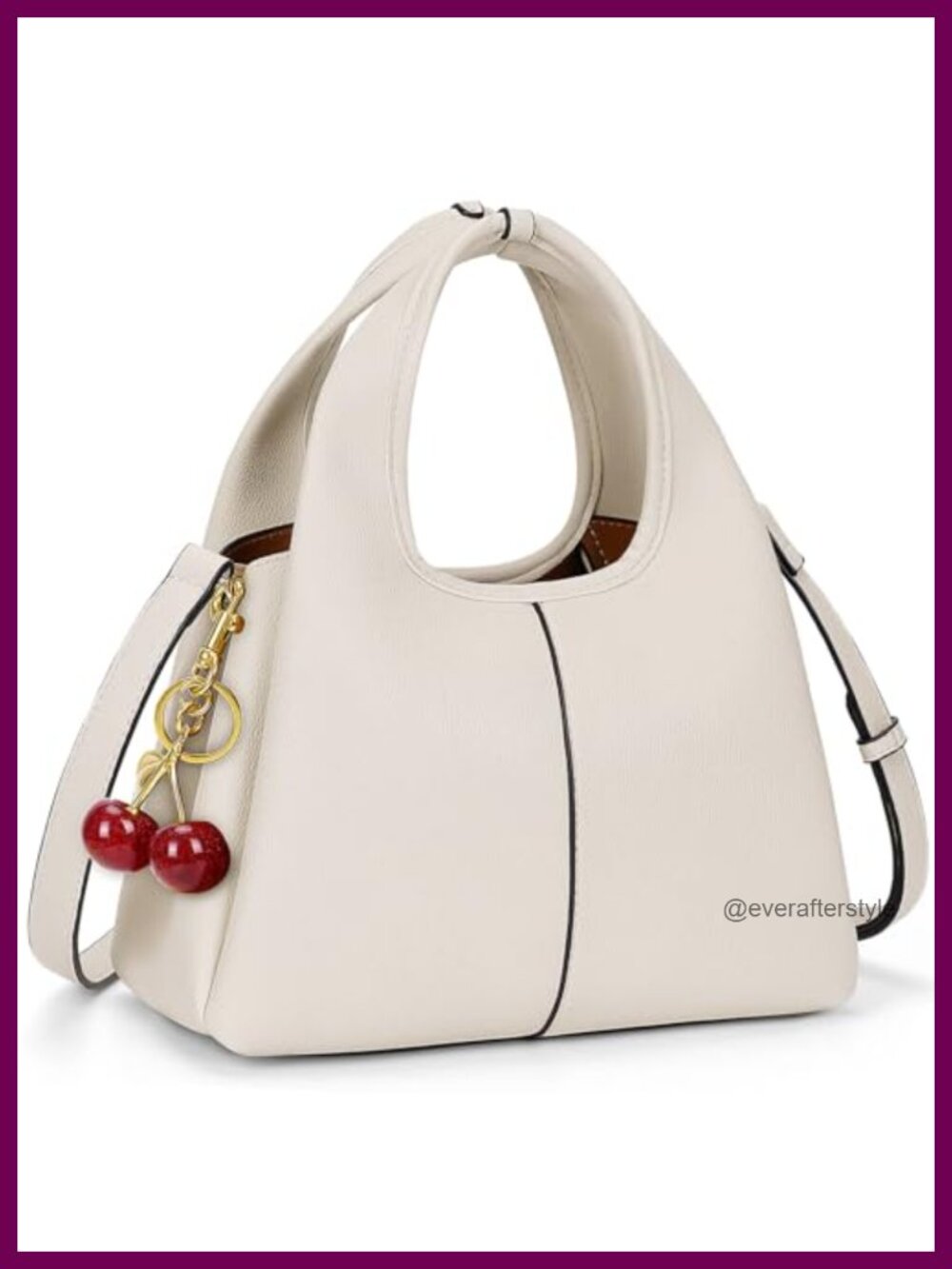 Faux Leather Hobo Satchel Bag Small Crossbody Shoulder Purse with Cherry Pendant